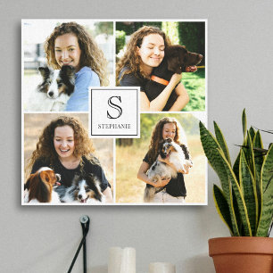 Custom 4 Photo Collage with Monogram and Name Canvas Print