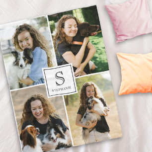 Custom 4 Photo Collage with Monogram and Name Fleece Blanket