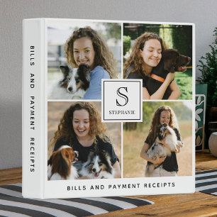 Custom 4 Photo Collage with Monogram & Name Simple Binder
