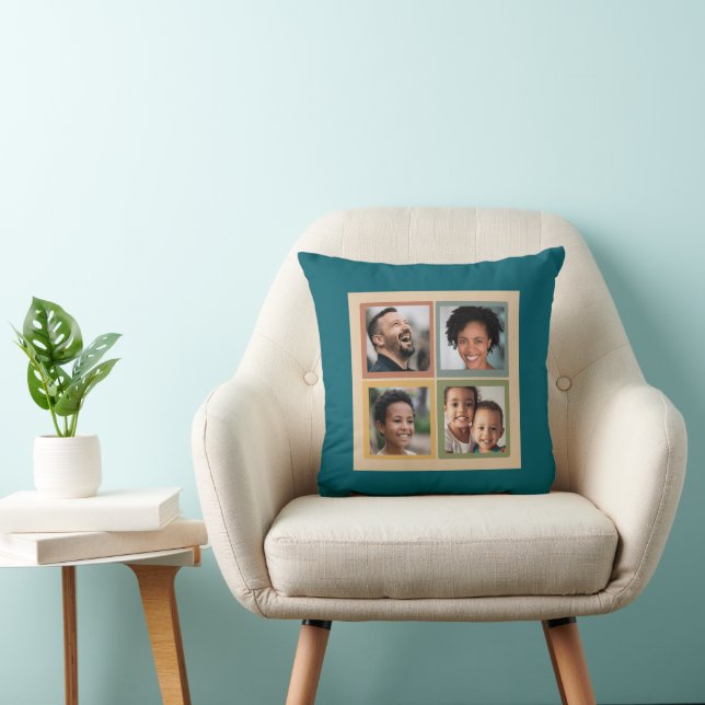 Custom 4-Photo Family Collage Throw Pillow (Chair)