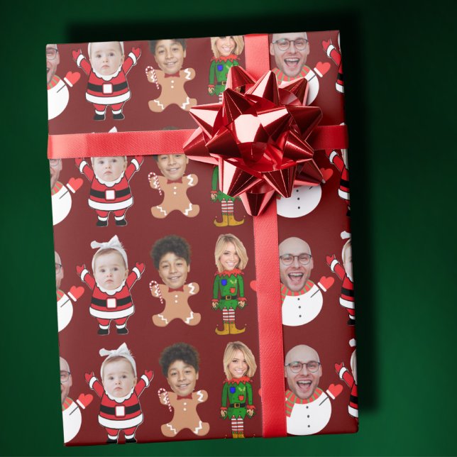 Custom 4 Photo Family Face Photo Christmas Gift  Wrapping Paper (Creator Uploaded)