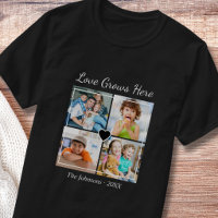 Custom 4 Photo Family Name Love Grows Here Quote