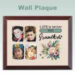 Custom 4 photo grandkids floral green award plaque<br><div class="desc">Add a touch of warmth to your home with this charming floral wood wall plaque from Zazzle! Featuring a heartfelt "Life is better with Grandkids" in elegant black text, this plaque also showcases four of your favourite photos. Perfect for celebrating the joy and love that grandkids bring, this beautiful piece...</div>