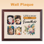 Custom 4 photo grandkids floral orange award plaque<br><div class="desc">Add a touch of warmth to your home with this charming floral wood wall plaque from Zazzle! Featuring a heartfelt "Life is better with Grandkids" in elegant black text, this plaque also showcases four of your favourite photos. Perfect for celebrating the joy and love that grandkids bring, this beautiful piece...</div>