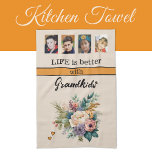 Custom 4 photo grandkids floral orange kitchen towel<br><div class="desc">Brighten up your kitchen with this charming floral towel from Zazzle! Featuring four photo slots to showcase your favourite grandkid moments, it’s a heartwarming addition to any home. The cheerful design is accented by the phrase "Life is better with Grandkids" in elegant black text. Perfect for drying dishes or adding...</div>