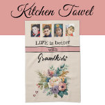Custom 4 photo grandkids floral pink kitchen towel<br><div class="desc">Brighten up your kitchen with this charming floral towel from Zazzle! Featuring four photo slots to showcase your favourite grandkid moments, it’s a heartwarming addition to any home. The cheerful design is accented by the phrase "Life is better with Grandkids" in elegant black text. Perfect for drying dishes or adding...</div>