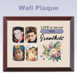 Custom 4 photo grandkids floral purple award plaque<br><div class="desc">Add a touch of warmth to your home with this charming floral wood wall plaque from Zazzle! Featuring a heartfelt "Life is better with Grandkids" in elegant black text, this plaque also showcases four of your favourite photos. Perfect for celebrating the joy and love that grandkids bring, this beautiful piece...</div>