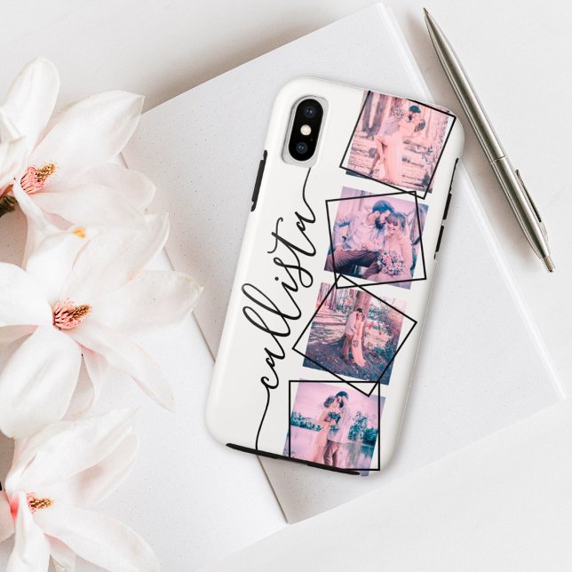 Custom 4 Photo Handwritten Monogram Name Family Case-Mate iPhone Case (Creator Uploaded)