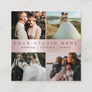 Custom 4 Photo Minimalist Photographer Square  Squ Square Business Card