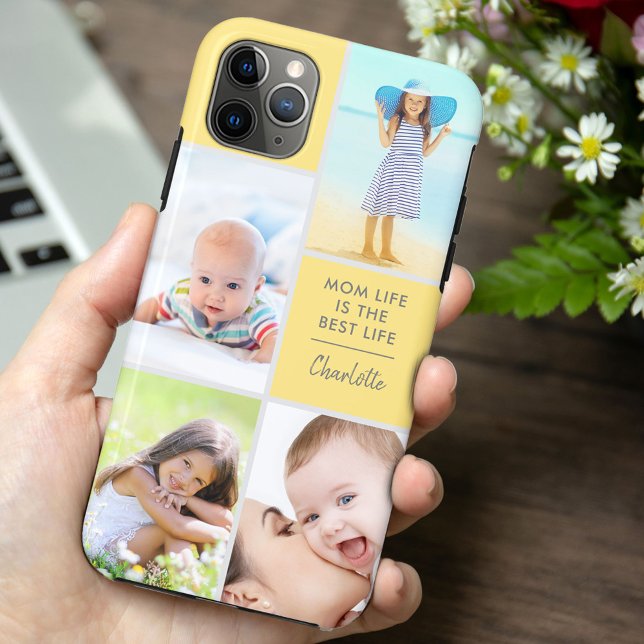 Custom 4 Photo Mom Life is the Best Life Yellow Case-Mate iPhone Case (Creator Uploaded)