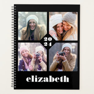 Custom 4-Photo Personalized Black White 2024 Planner