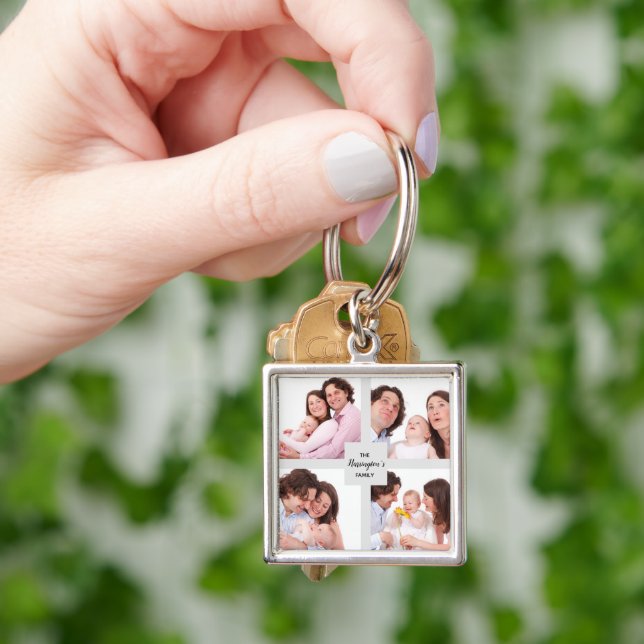 Custom 4 Section Family Photo Collage Square Frame Keychain (Hand)
