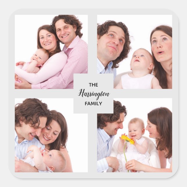 Custom 4 Section Family Photo Collage Square Frame Square Sticker (Front)