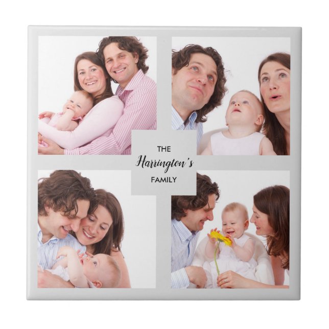 Custom 4 Section Family Photo Collage Square Frame Tile (Front)