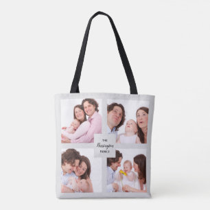 Custom 4 Section Family Photo Collage Square Frame Tote Bag