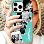 Custom 4 Square Photo Collage Teal Custom Name iPhone 16 Pro Max Case<br><div class="desc">Showcase your favourite memories with this custom 4 square photo collage case featuring your personalized name. Perfect for those who love to keep their loved ones close, this case combines style and protection. The design allows you to display multiple photos, making it a unique and personal accessory. This case is...</div>
