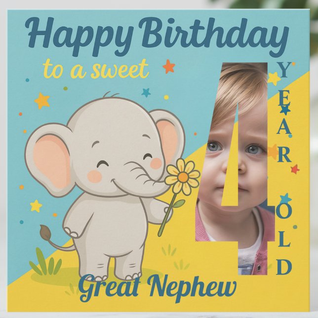Custom 4th Birthday Elephant Sweet Your Carte phot (Créateur téléchargé)