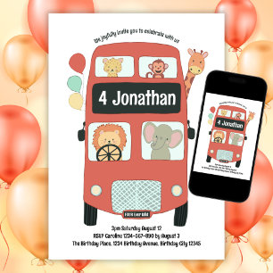 Custom 4th Birthday FOUR Ever Wild Boho Safari Bus Invitation