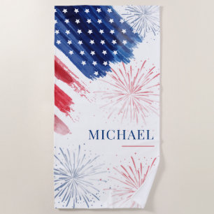 Custom 4th of July Beach Trip Red White Blue Beach Towel