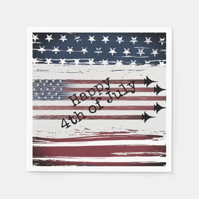Custom 4th of July  flag airplane Paper Napkins (Front)