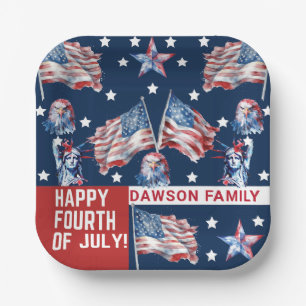 Custom 4th of July Watercolor  Paper Plate
