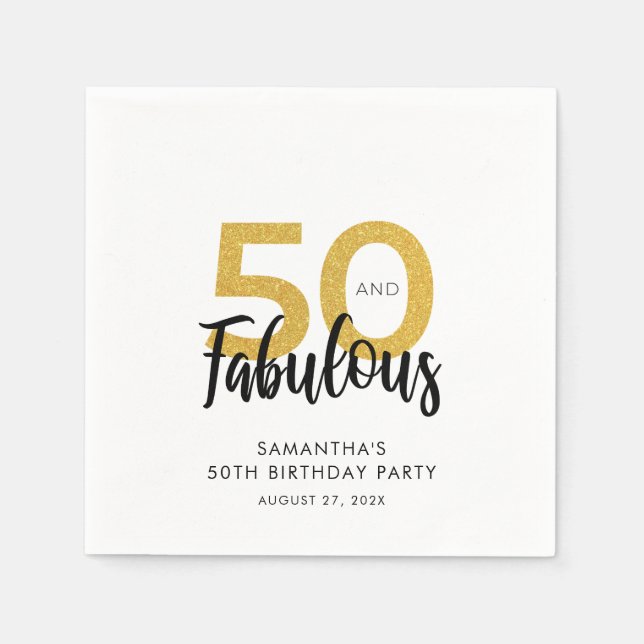 Custom 50 and Fabulous Birthday Party Paper Napkin (Front)