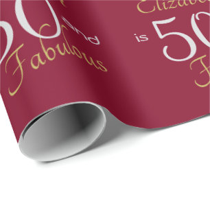 Custom 50 and Fabulous Gold Red 50th Birthday  Wrapping Paper