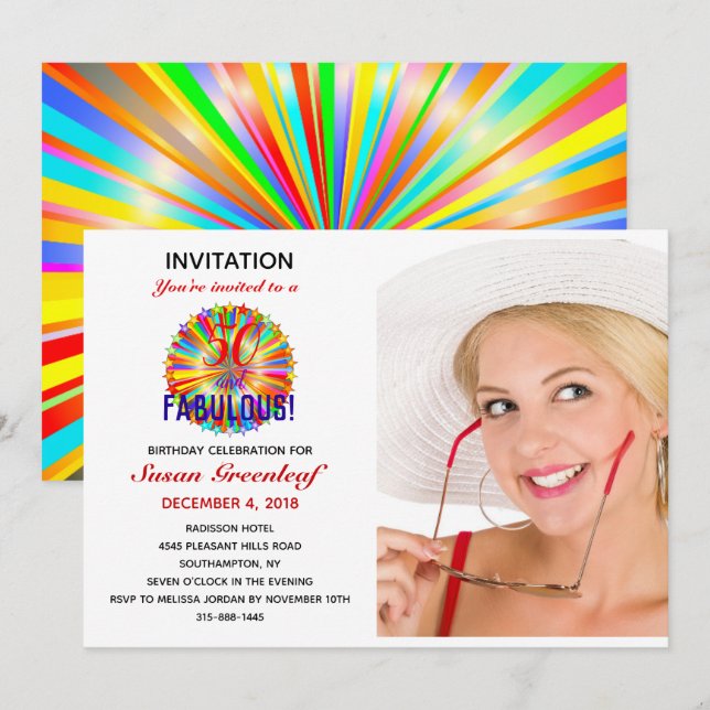 Custom 50 et Fabulous Rainbow Invitation d'anniver (Devant / Derrière)