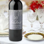 Custom 50 fabulous birthday glitter silver sparkle wine label<br><div class="desc">Simple and elegant 50th birthday wine label. A faux silver looking background decorated with faux silver glitter drips, paint dripping look. With the text: 50 and fabulous. Personalize and add a name and a date. Date of birth or the date of the party. White colored text. The word Fabulous is...</div>