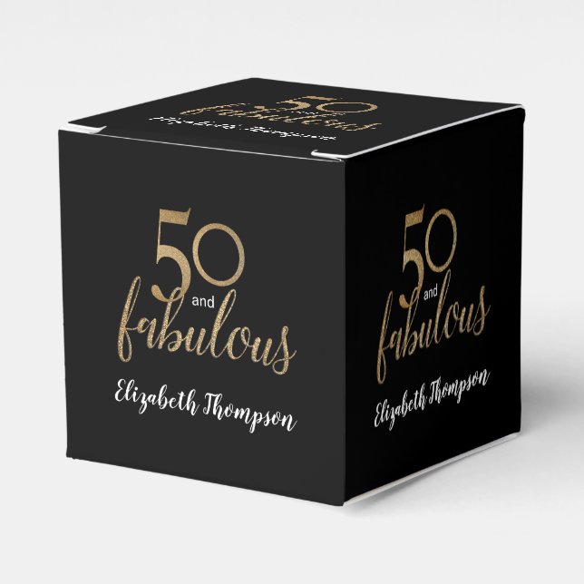 Custom 50 & fabulous Birthday Gold Black Confetti Favor Box (Front Side)