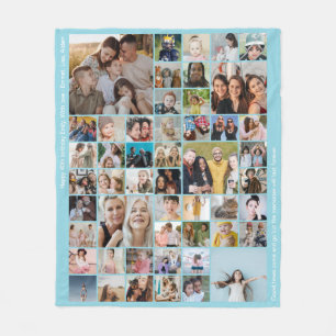 Custom 50 Picture Photo Collage Memory Baby Blue Fleece Blanket