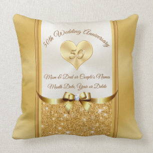 Custom 50th Anniversary Pillow, Gold, Off White Throw Pillow