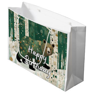 Custom 50th Art Nouveau Bear Birthday  Large Gift Bag