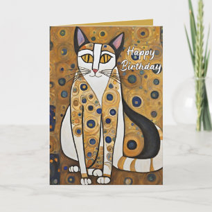Custom 50th Art Nouveau Cat Birthday Thank You Card