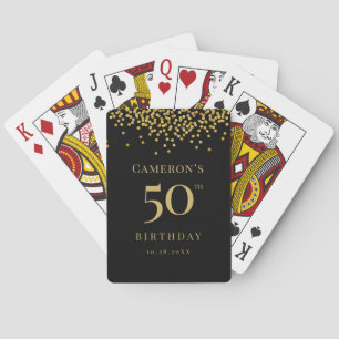 Custom 50th birthday black gold confetti favour playing cards
