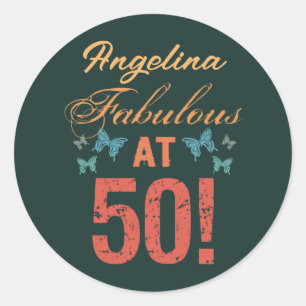 Custom 50th Birthday Fabulous Classic Round Sticker