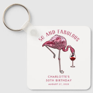 Custom 50th Birthday Flamingo Favors Swag Keychain