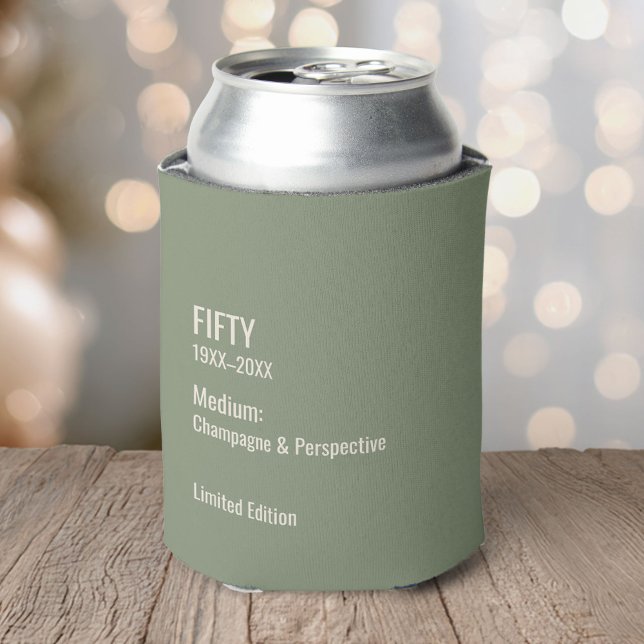 Custom 50th Birthday Funny Museum Label Chic Can Cooler (Creator Uploaded)