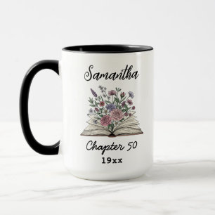 Custom 50th Birthday Name - Chapter 50 Floral Book Mug