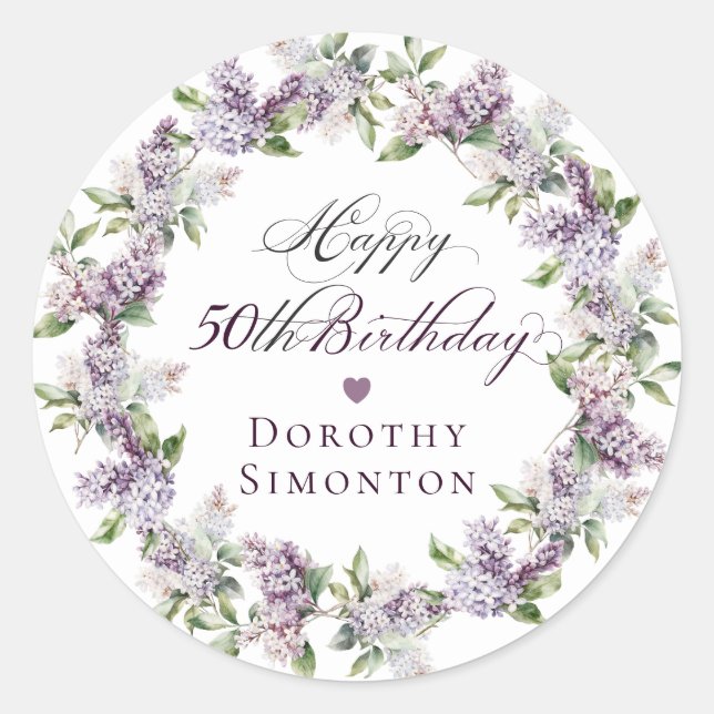 Custom 50th Birthday Purple Lilac Envelope Seal (Front)