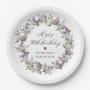 Custom 50th Birthday Purple Lilac Spring Flower Paper Plate