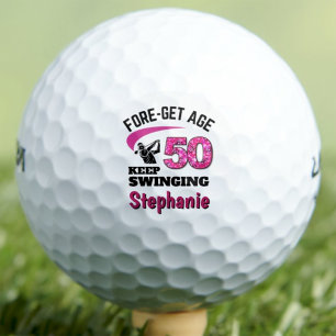 Custom 50th Gift for Friend - Pink FORE-get Age 50 Golf Balls