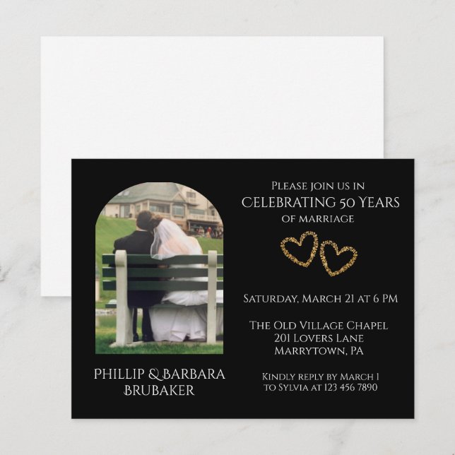 Custom 50th Wedding Anniversary Arch Photo Hearts  Invitation Postcard (Front/Back)
