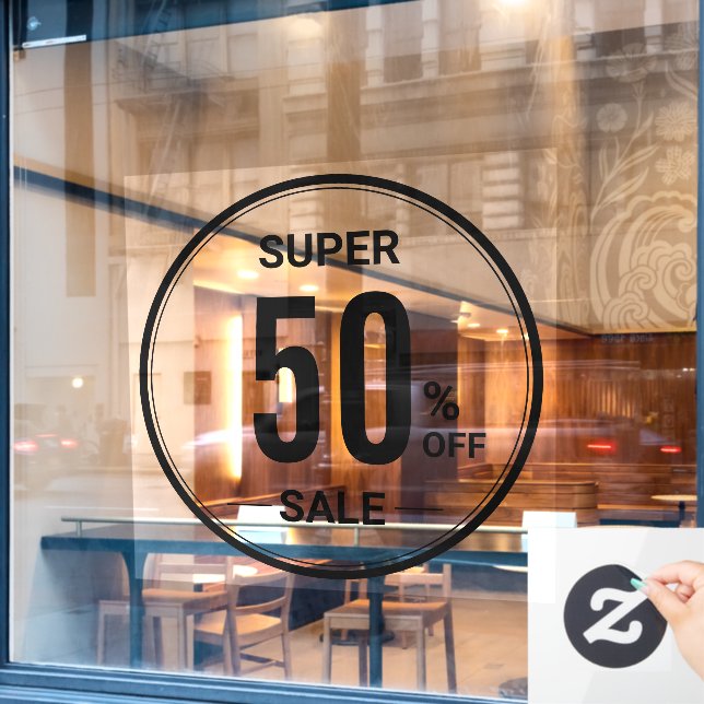 custom 52" Round SUPER SALE Simple Black Store Window Cling (Cafe Window)