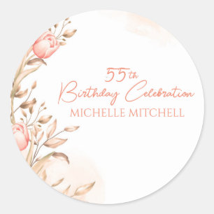Custom 55th Birthday Peach Floral Tulips   Classic Round Sticker