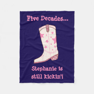 Custom 5 Decades Still Kickin’ Pink 50th Birthday  Fleece Blanket