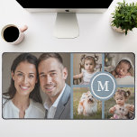 Custom 5 Photo Collage Dusty Blue Family Desk Mat<br><div class="desc">Personalize your workspace with this elegant desk mat featuring a customizable 5-photo collage design and soft dusty blue accents. Perfect for showcasing family memories,  pets,  or favourite moments,  this desk mat combines functionality with sentimental value,  making it ideal for home offices or gifting.</div>