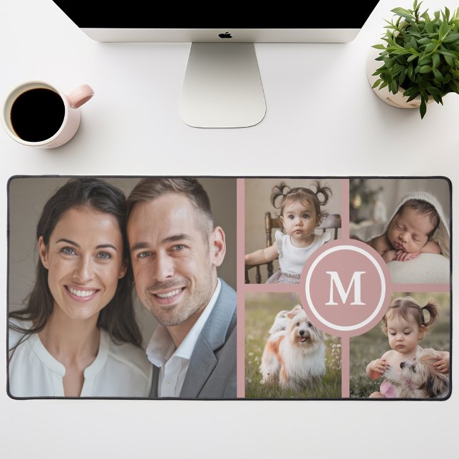 Custom 5 Photo Collage Dusty Pink Family Desk Mat (Creator Uploaded)