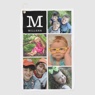Custom 5 Photo Collage Family Name Monogrammed Golf Towel