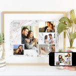 Custom 5 Photo Collage Loving Life Grey Marble Poster<br><div class="desc">Stylish Poster which you can personalize with 5 of your favourite photos. The template is set up ready for you to add your photos, working from left to right. Your photos are set against a modern watercolor marble in grey and white, with an elegant geometric design in grey and coral....</div>